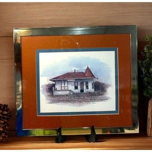 Vtg Gold Framed Double Matted Train Railroad Depot Station 1978 by Ruby Nuppin